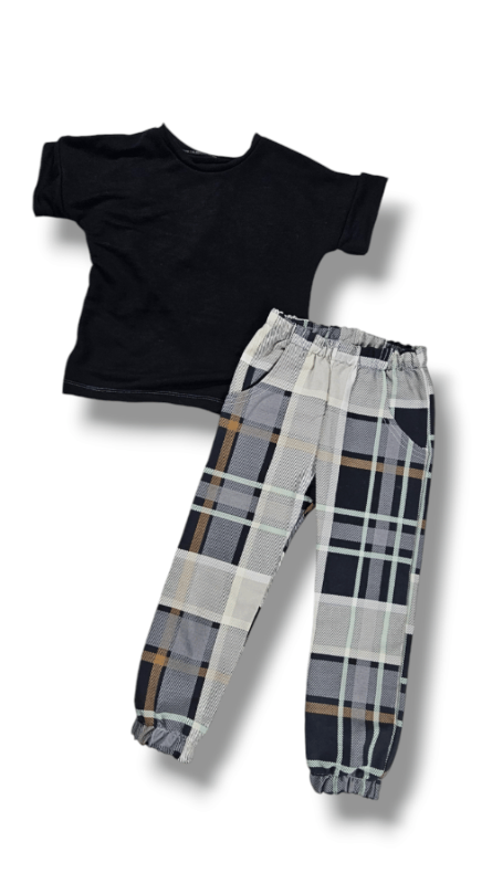 Black woven plaid set