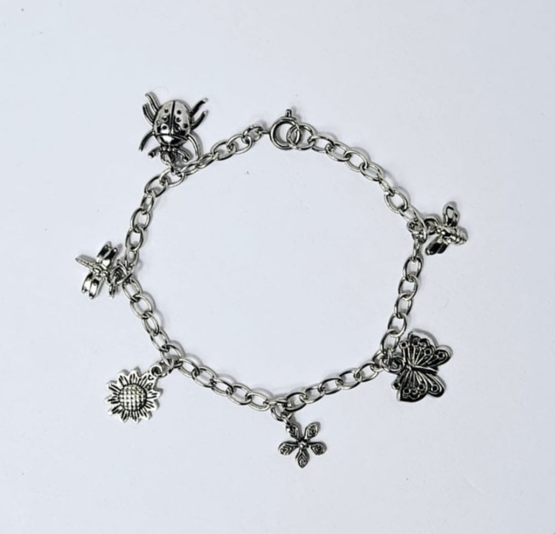 Silver Nature-Inspired Charm Bracelet