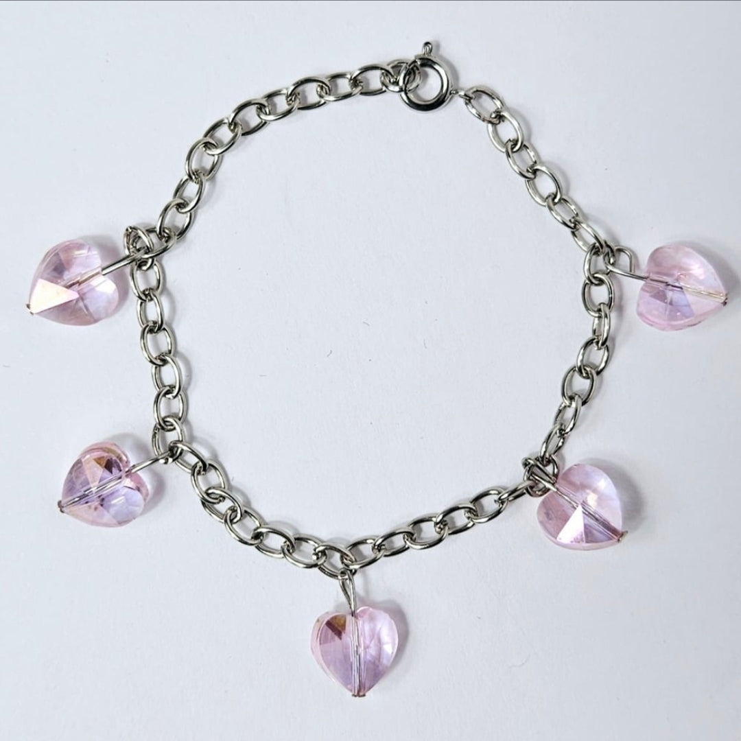 Pink Heart Drop Charm Bracelet