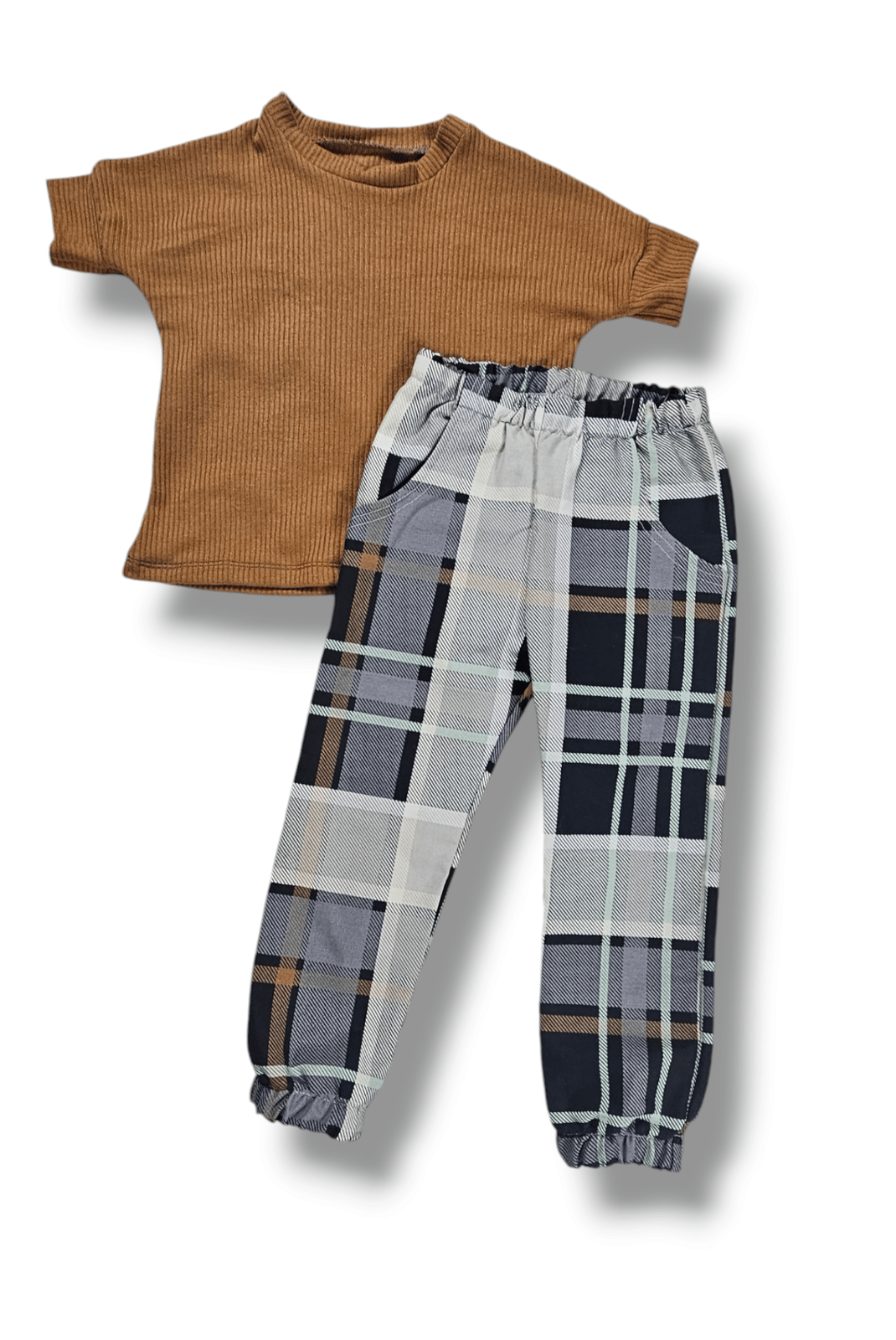 Black woven plaid w/ gold shirt