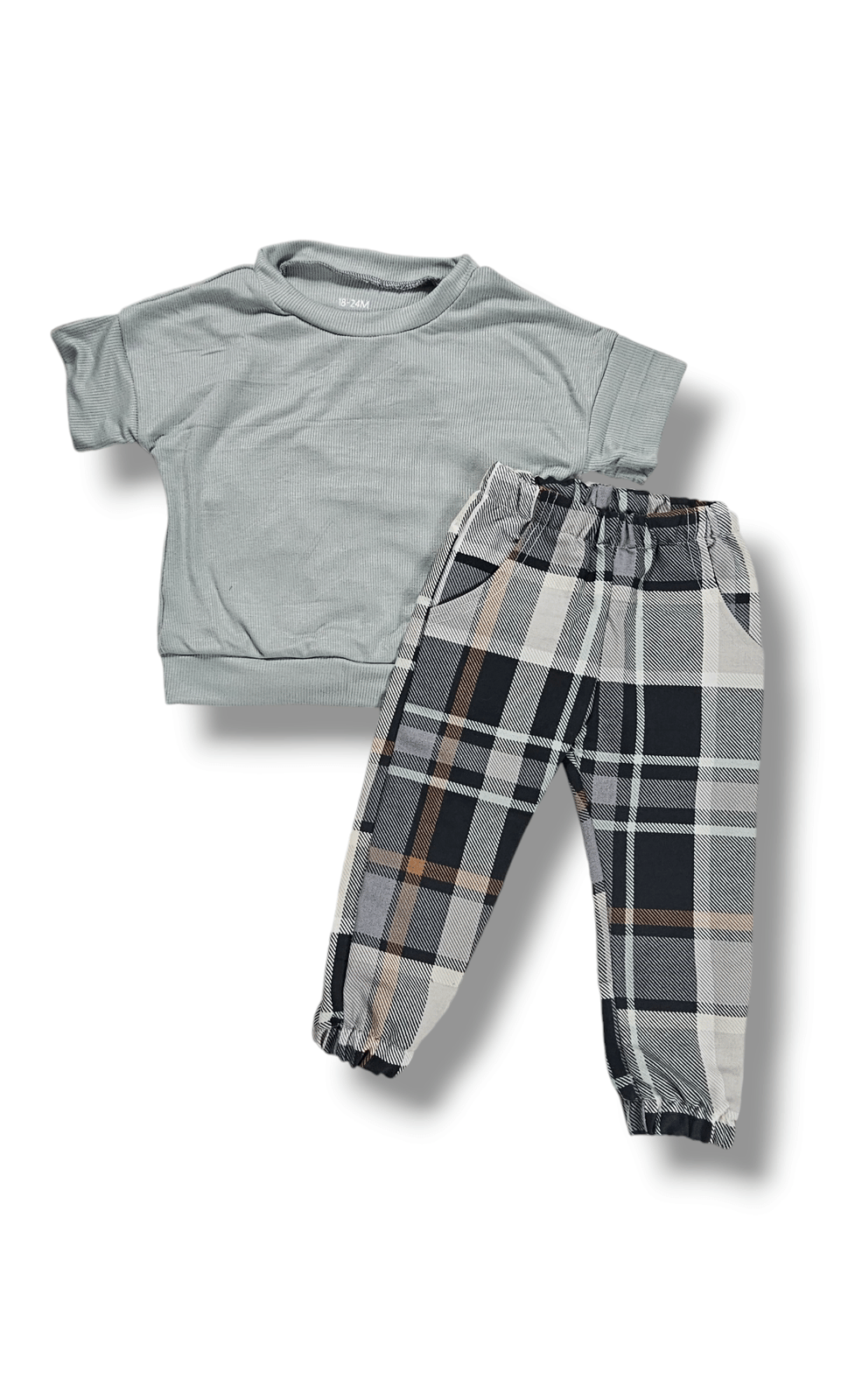 Black woven plaid w/ seafoam-green shirt