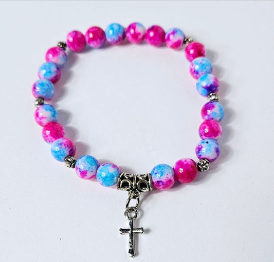 Pink & Blue Cross Charm Bracelet