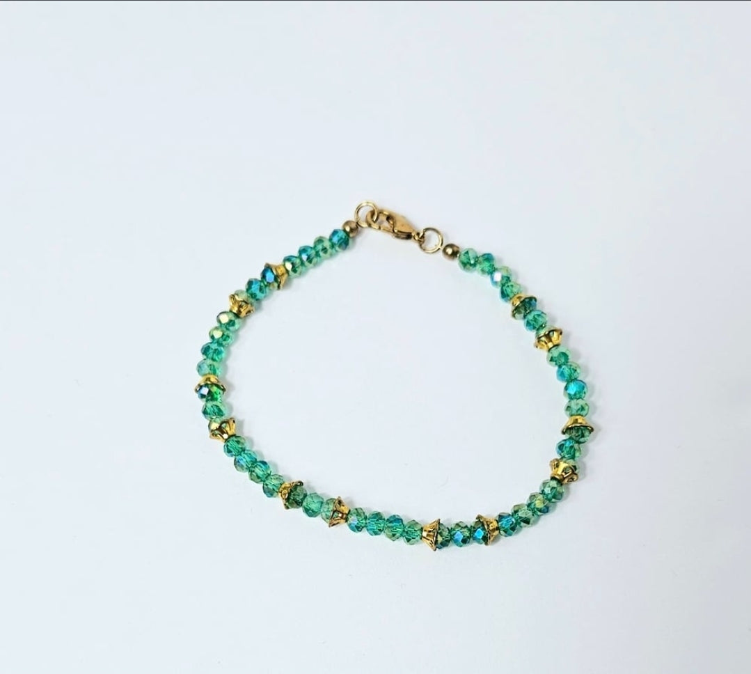 Green Crystal Bracelet with Gold Accents