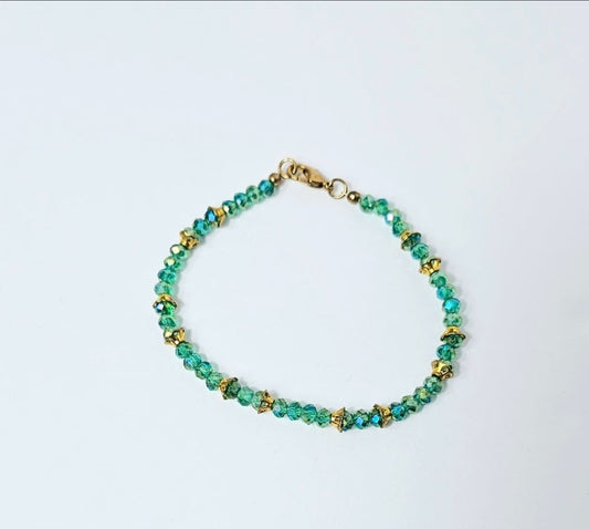 Green Crystal Bracelet with Gold Accents