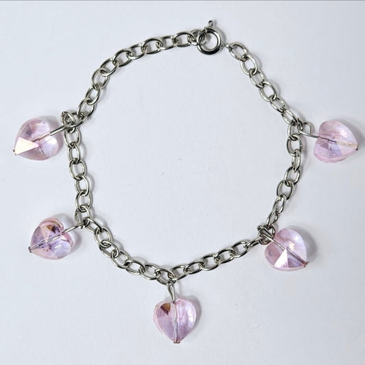 Pink Heart Drop Charm Bracelet