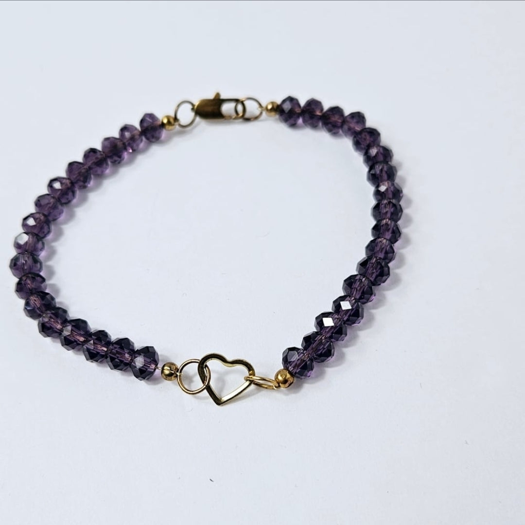 Purple Crystal Bracelet with Gold Heart